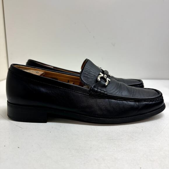 VTG VERY GOOD Pierre Cardin Ferro Horse Bit Black Leather Loafers UK 9 / US 10 - Picture 1 of 12